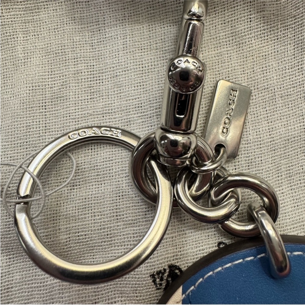 Coach Leather Beach Ball bag charm keychain silver red blue white & dusty - NWT - Picture 8 of 10